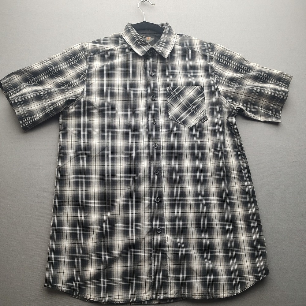 511 Tactical Men's Casual Snap Shirt Black And White Plaid  Short Sleeve Small